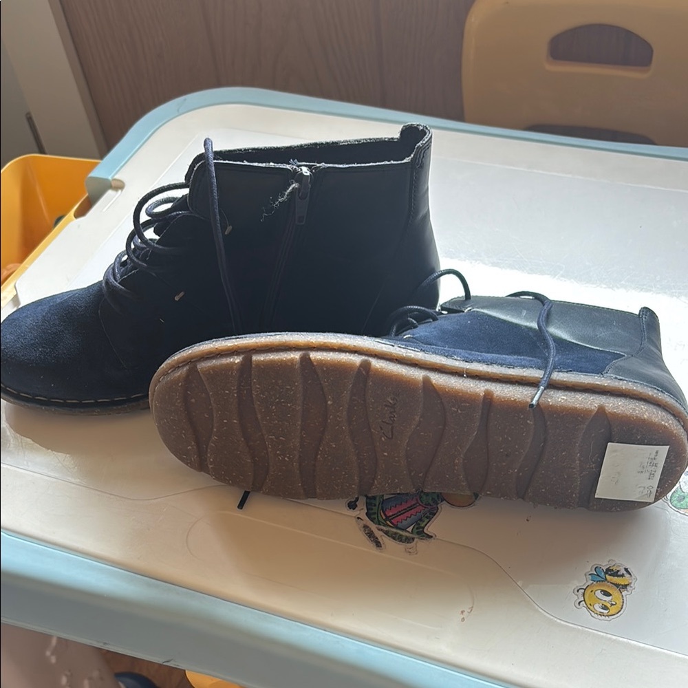 Clarks Blue Ankle Booties with Durable Sole and Traditional Lacing